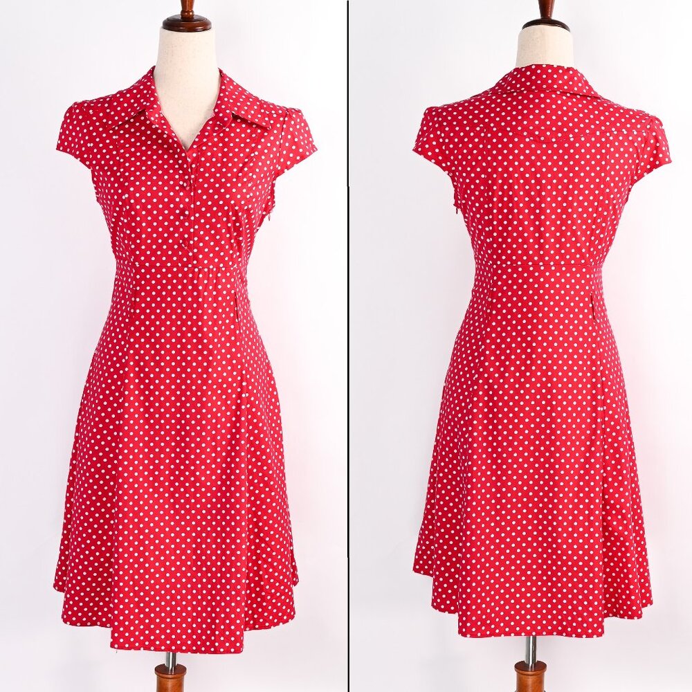 Vintage Tropical Wear Red Retro Polka-dot Fit & Flare Dress - Large